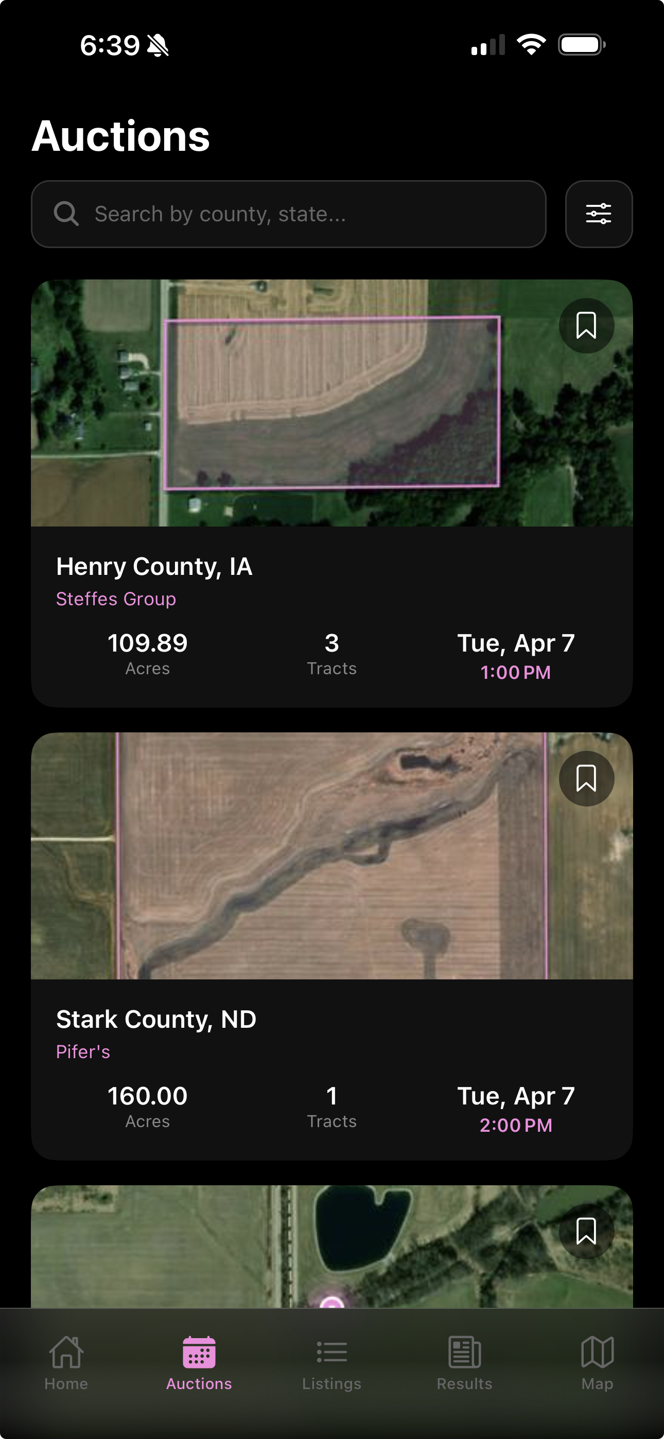 Ground Goat Mobile App - Auctions Screen